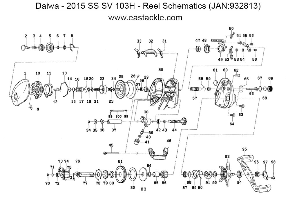 Daiwa - 2015 SS SV 103H - Bait Casting Reel - Schematics and Parts (1000-1) (16 Jul 2017)